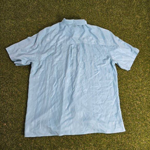 Jos A Bank Shirt Mens Large Blueish Green 100% Silk‎ Hawaiian Short Sleeve - Picture 5 of 7